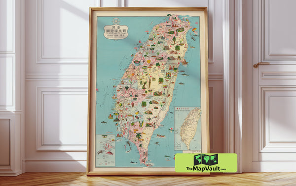 Taiwan Vintage 1960 Print – A Detailed Map for East Asian Cultural Decor and Regional Heritage Enthusiasts