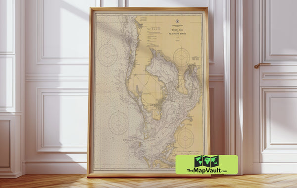 Tampa Bay 1932 Print – Nostalgic Florida Gulf Coast Nautical Chart for Coastal History Lovers