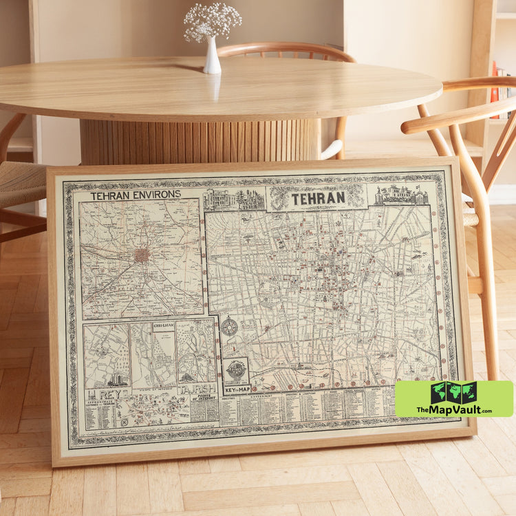 Tehran City Map 1956 Vintage Print - Experience Iran’s Mid-Century Cultural Landscape