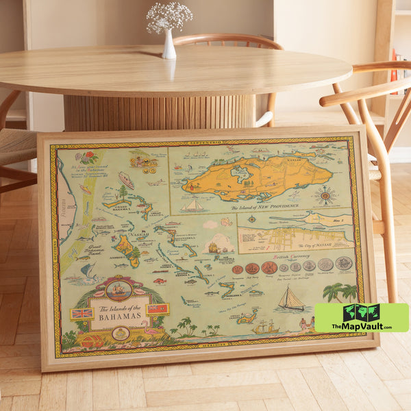 The Islands of the Bahamas Map | Vintage Caribbean Travel Print