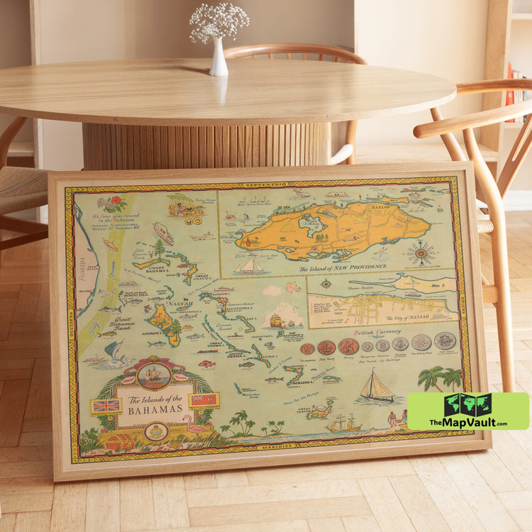 The Islands of the Bahamas Map Vintage Caribbean Travel Print