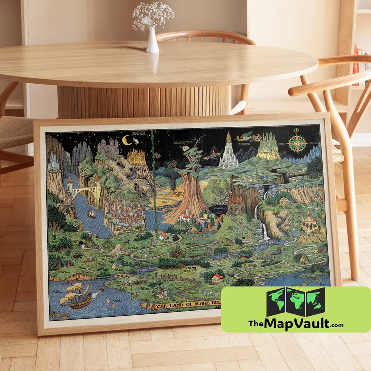 Land of Make Believe Map Print - Vintage Fantasy Illustrated Storybook World - 1920s