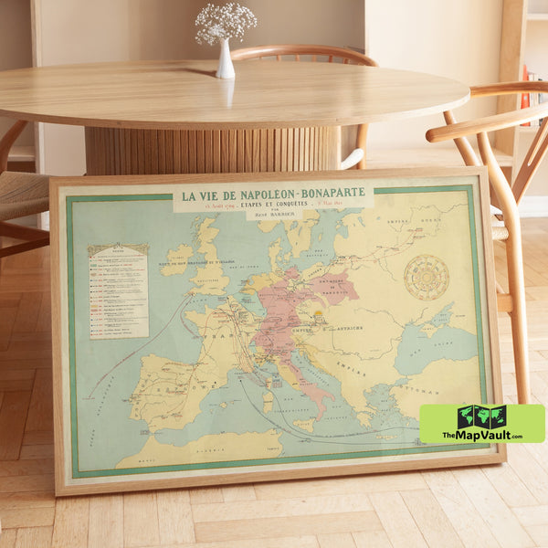 Napoleon Bonaparte Historical Map – Stages & Conquests of the Napoleonic Wars – Vintage French Cartography Print