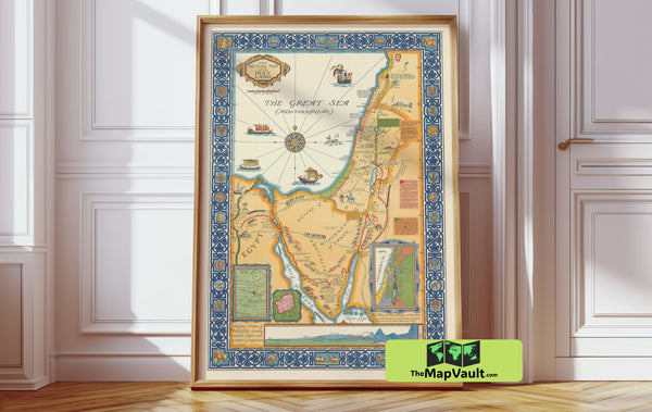 1912 Holy Land Picture Map Print – Biblical Boundaries Artwork for Faith and History Aficionados