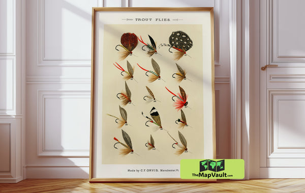 Trout Flies set 1 - Vintage Fishing Print - Antique Fly Tying Illustration