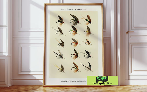 Trout Flies set 2 - Vintage Fishing Print - Antique Fly Tying Illustration