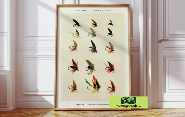 Trout Flies set 3 - Vintage Fishing Print - Antique Fly Tying Illustration