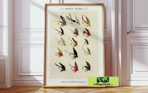 Trout Flies set 5 - Vintage Fishing Print - Antique Fly Tying Illustration