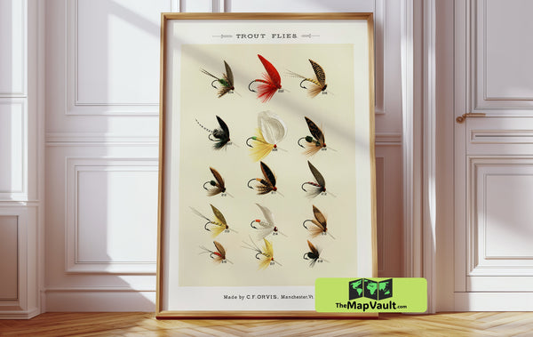 Trout Flies set 6 - Vintage Fishing Print - Antique Fly Tying Illustration