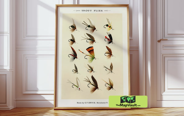 Trout Flies set 7 - Vintage Fishing Print - Antique Fly Tying Illustration
