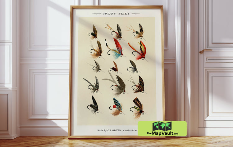Trout Flies set 8 - Vintage Fishing Print - Antique Fly Tying Illustration