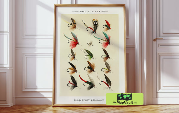 Trout Flies set 10 - Vintage Fishing Print - Antique Fly Tying Illustration