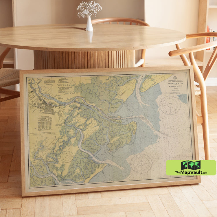 Tybee Island, Savannah Map, Georgia Coast, Vintage Nautical Chart, Historical Cartography, Maritime Navigation, Atlantic...