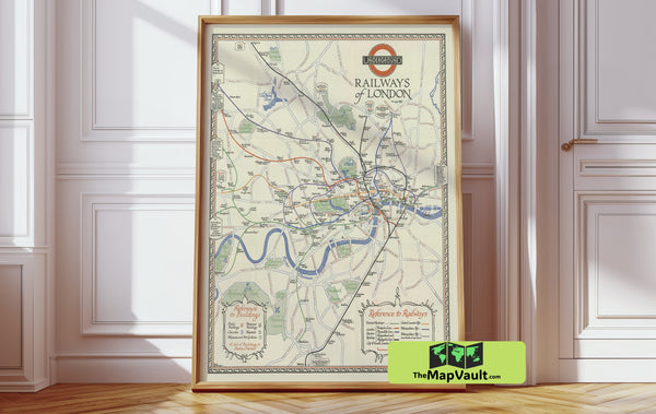 London Railways 1928 Print – A Vintage Underground Map for Transport and History Aficionados