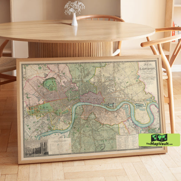 London City Map 1830 Vintage Print – Step into the Elegance of Early Victorian Streets