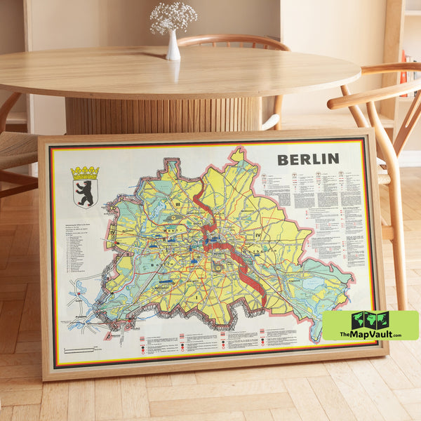 Berlin Wall Cold War Map – Historical Divided City Cartography Print – Vintage German Map Art