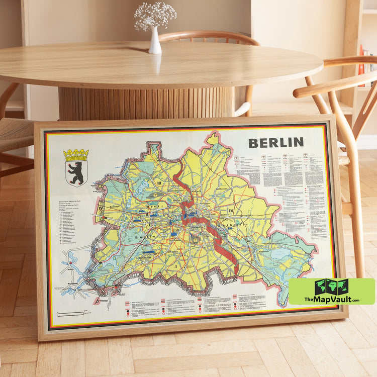 Berlin Wall Cold War Map - Historical Divided City Cartography Print - Vintage German Map Art