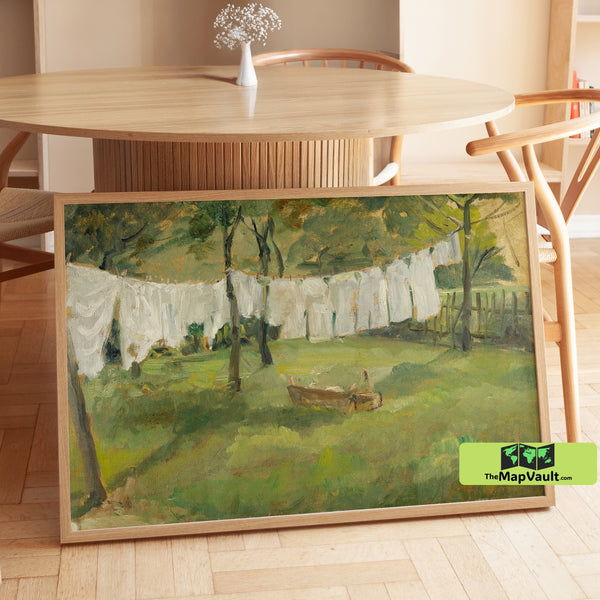 Vintage Farmhouse Landscape Print - 19th-Century Rustic Oil Painting - Summer Countryside Art with Rolling Fields and Peaceful Vibes