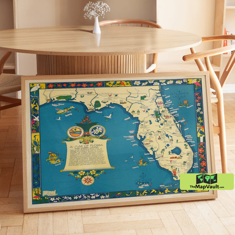 Florida “Garden Lovers” Map Poster - Bright Sunshine State Print for Tropical Travel Aficionados