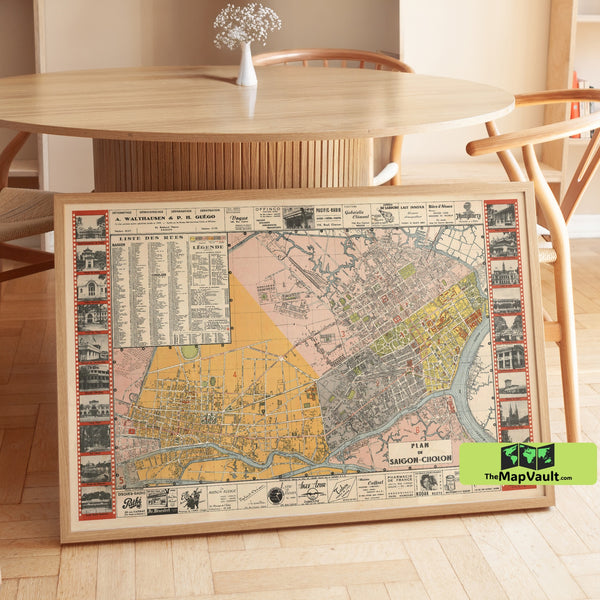 Saigon City Map c1940 Vintage Print – Explore French Colonial Heritage and Vibrant Streets
