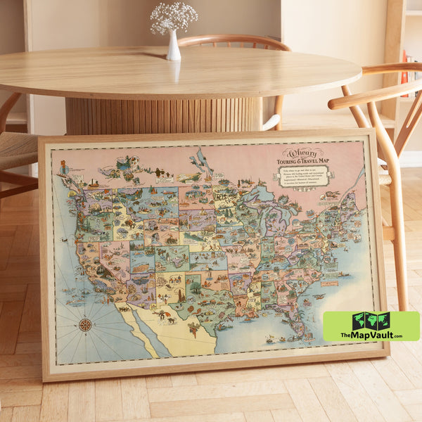 United States Map 1928 Vintage Print – Explore Recreational Routes and Scenic Highlights