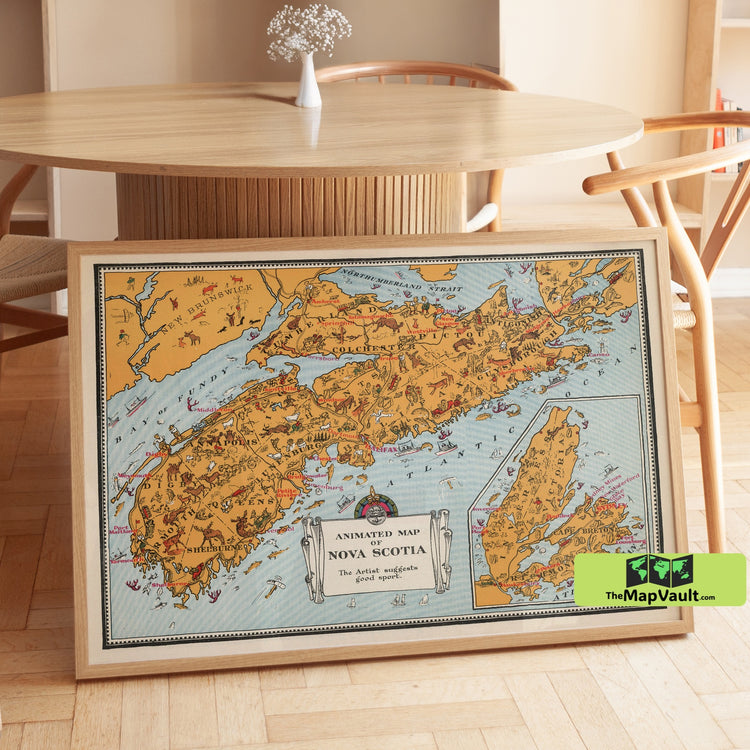 Nova Scotia Animated Map - Cheerful Coastal Print for Canadian Maritime Enthusiasts