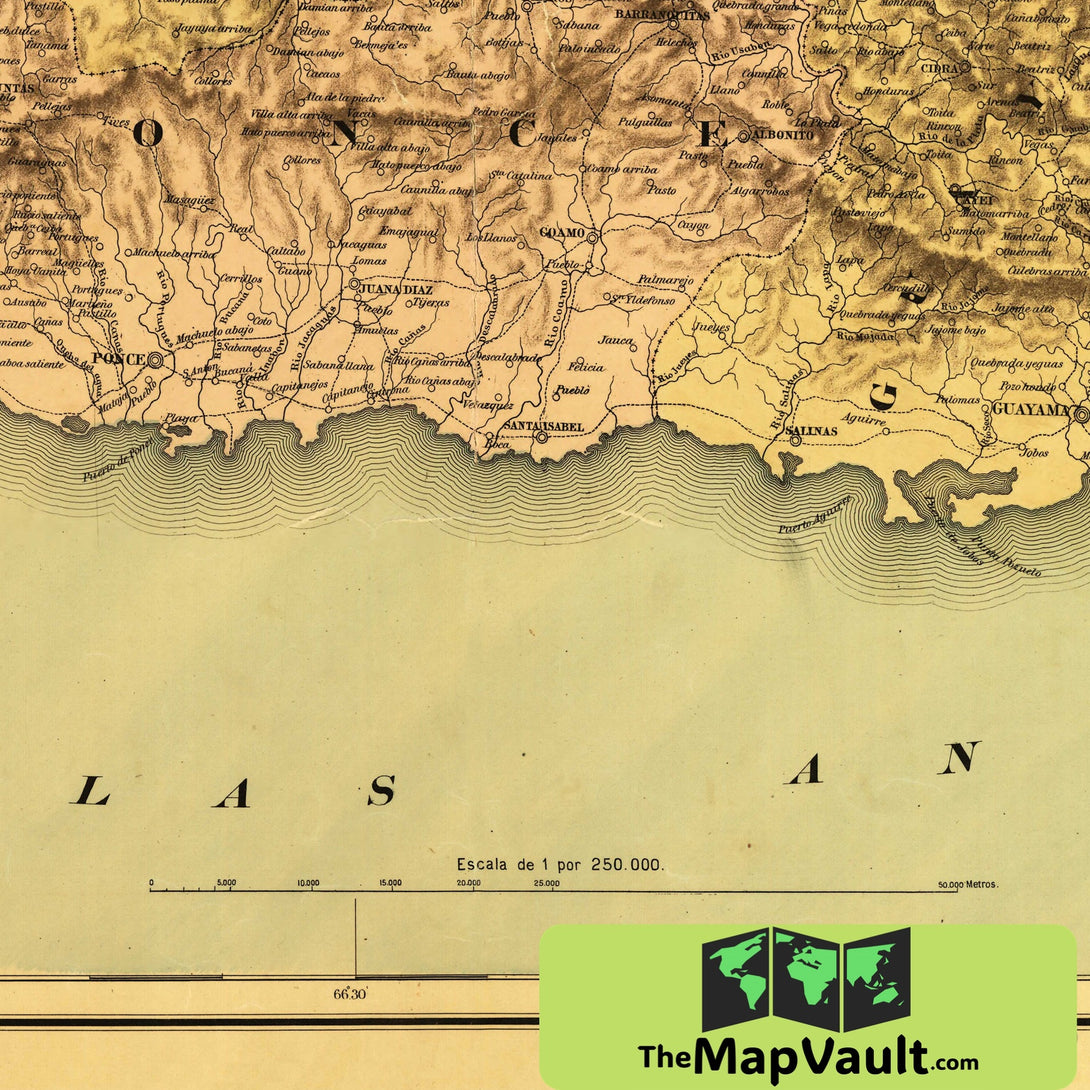 Puerto Rico Colonial Map Puerto Rico Island Map 1886 Vintage Print | TheMapVault