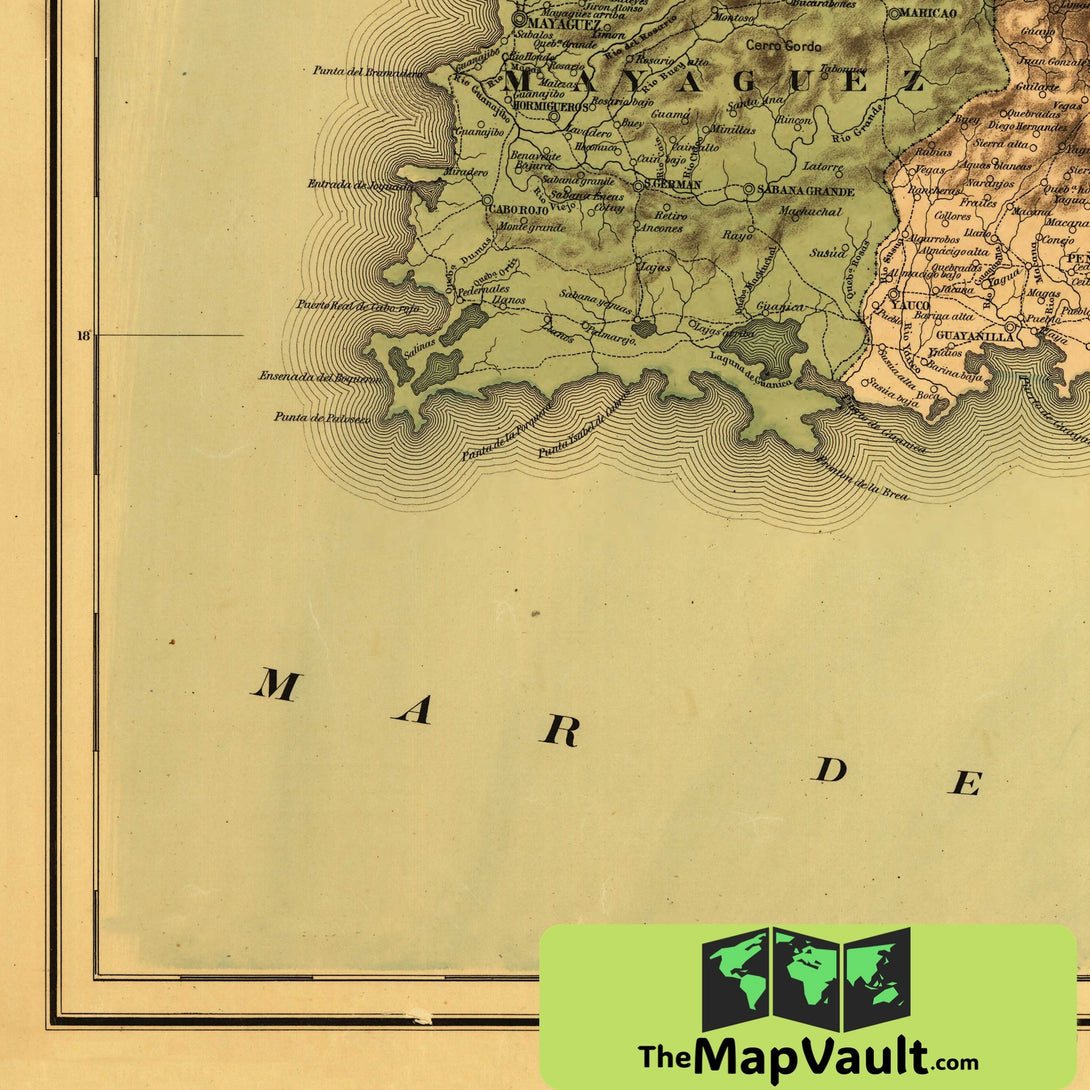 Puerto Rico Colonial Map Puerto Rico Island Map 1886 Vintage Print | TheMapVault