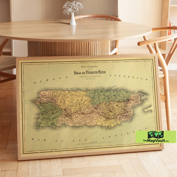 Puerto Rico Island Map 1886 Vintage Print - Explore Colonial-Era Heritage and Scenic Coasts