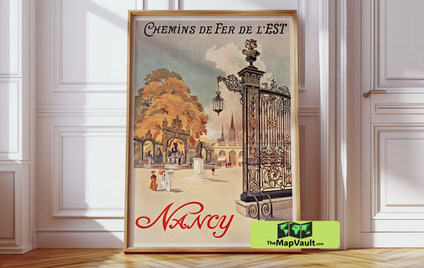 Nancy, France 1907 - Elegant Vintage Travel Poster - Art Nouveau Gateway and Cityscape Print