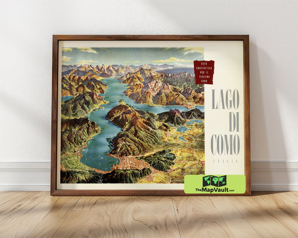 Lake Como Italy Map c1950 Vintage Print – Immerse Yourself in Alpine Lakeside Beauty