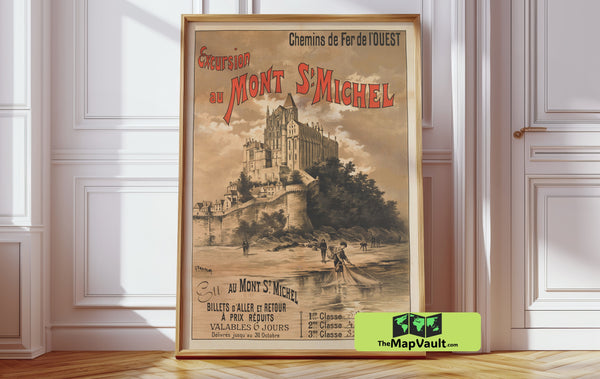 Mont St. Michel, France 1895 - Historic Monastery Travel Poster - Vintage French Coastal Landscape Print