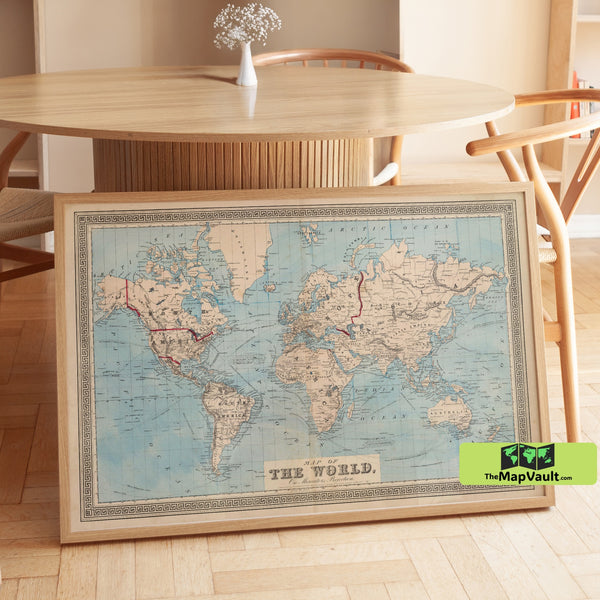 World Map 1876 Vintage Print – Discover Colonial Spheres and Emerging Nations