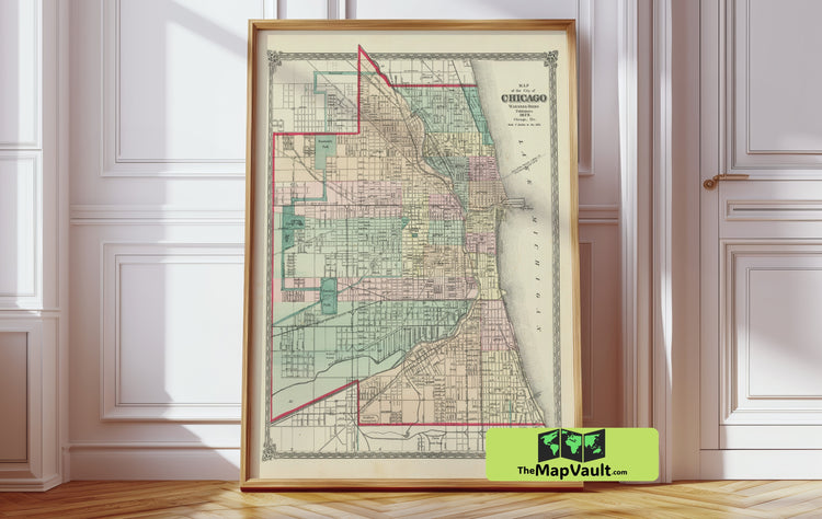 Chicago 1875 City Map Historical Reproduction for Dedicated History Enthusiasts