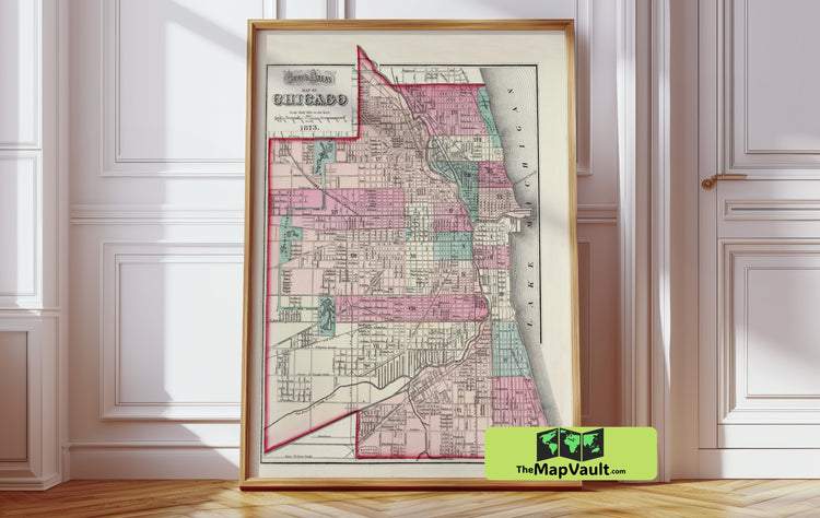 Chicago 1873 City Map Historical Reproduction for Dedicated History Enthusiasts