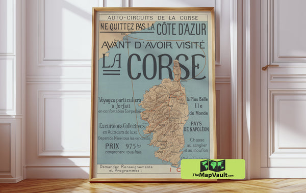 1902 Corsica Map Print – Old French Island Poster Artwork for True Mediterranean Decor Lovers