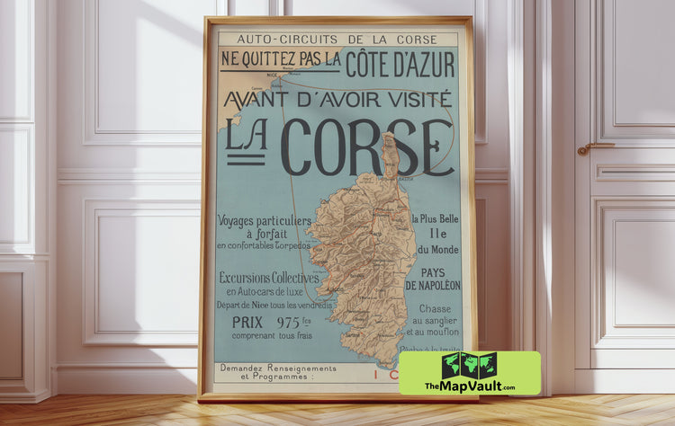 1902 Corsica Map Print - Old French Island Poster Artwork for True Mediterranean Decor Lovers
