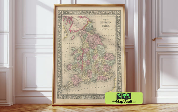 England and Wales 1850 Map – Authentic Historical Reproduction for Dedicated History Enthusiasts