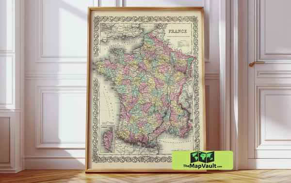 France 1850 Country Map – Authentic Historical Reproduction for Dedicated History Enthusiasts