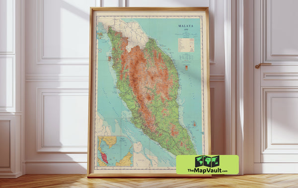 1931 Malaysia Map Print – Vintage Malay Peninsula Artwork for Southeast Asia Aficionados