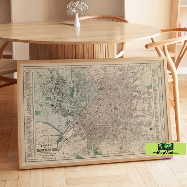 Vintage Map of Manchester (UK) – Antique Cartographic Print