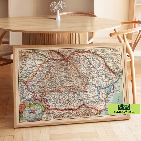 Antique Romania Map – Vintage Historical Romanian Cartography Print – Old Eastern Europe Wall Art