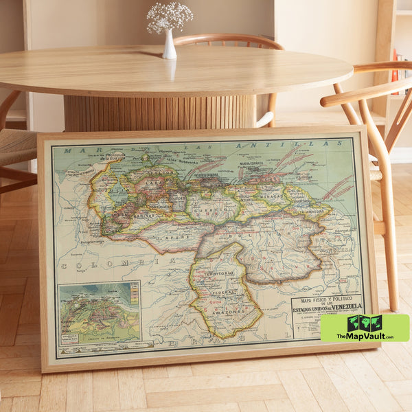 Vintage Map of Venezuela – Antique Geography Print