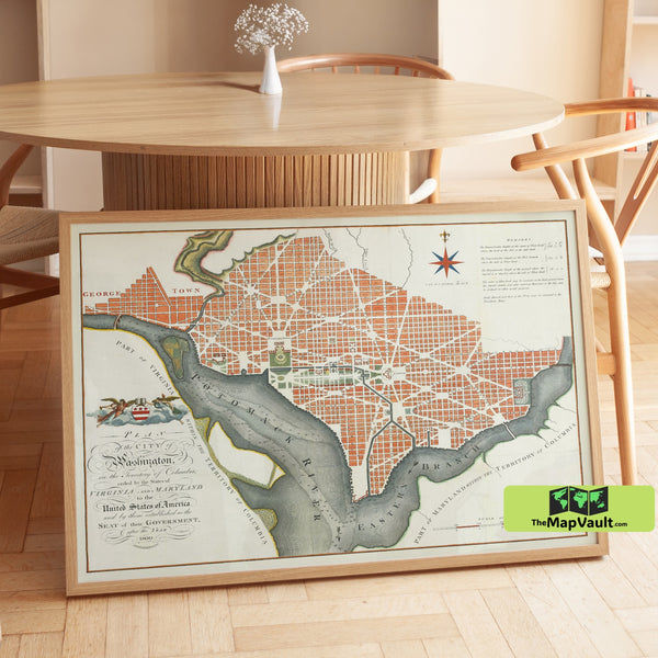 Washington D.C. City Plan Print - Vintage 1800s Architectural Map - Early Urban Design with Streets, Landmarks & Potomac River Layout