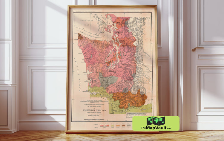 Washington Territory 1876 Print - Native American Tribes Distribution Map for Pacific Northwest Cultural Insight