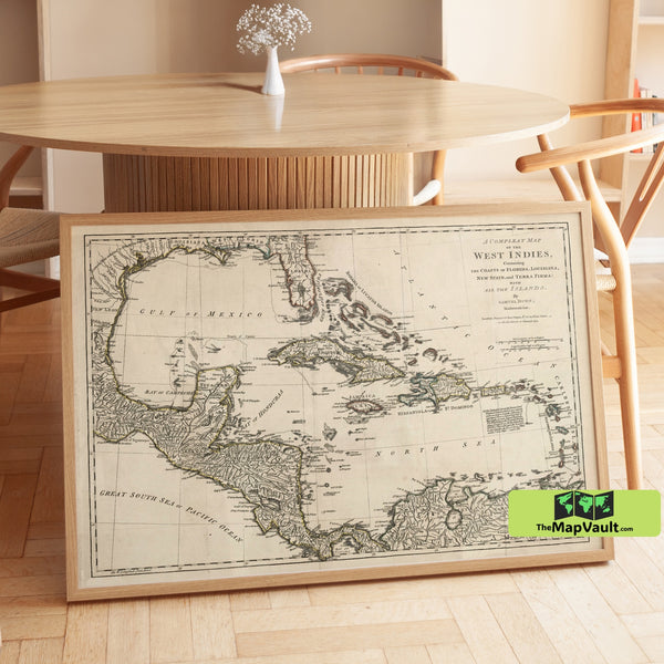 West Indies Historical Map - 1794 Nautical Chart Print - Vintage Caribbean Map Featuring Florida, Louisiana, and the Gulf of Mexico