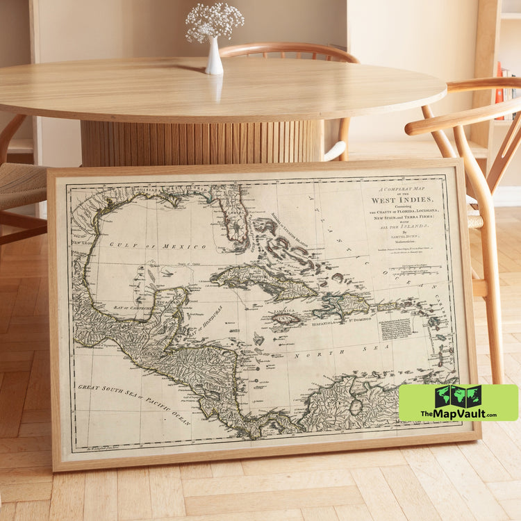West Indies Historical Map - 1794 Nautical Chart Print - Vintage Caribbean Map Featuring Florida, Louisiana, and the Gulf...