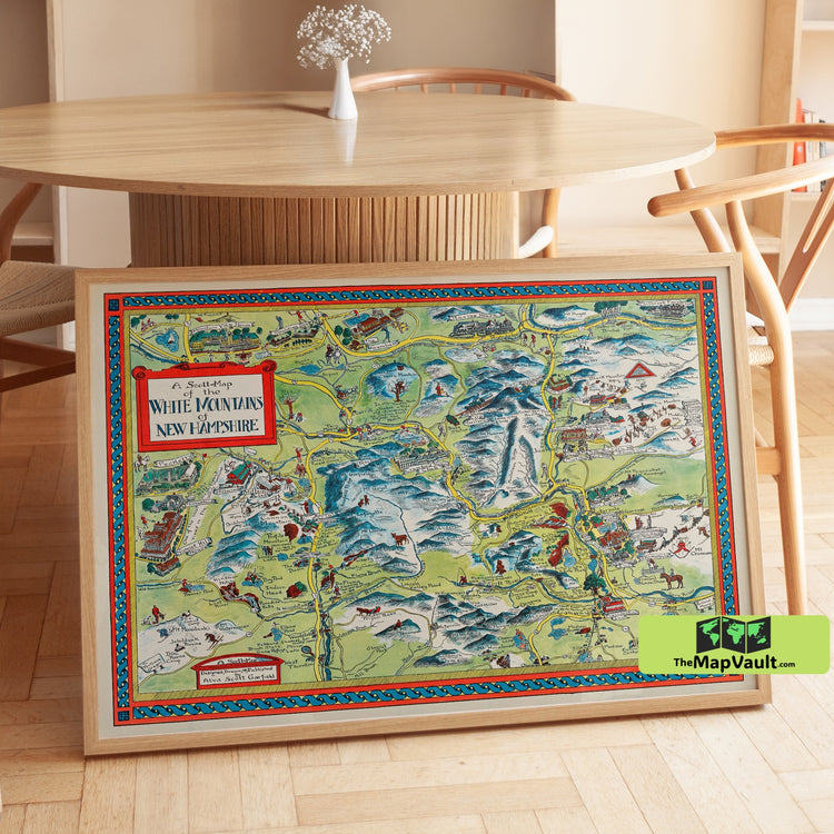 White Mountains of New Hampshire Poster - Bright Scott-Map Print for Outdoor Adventurers