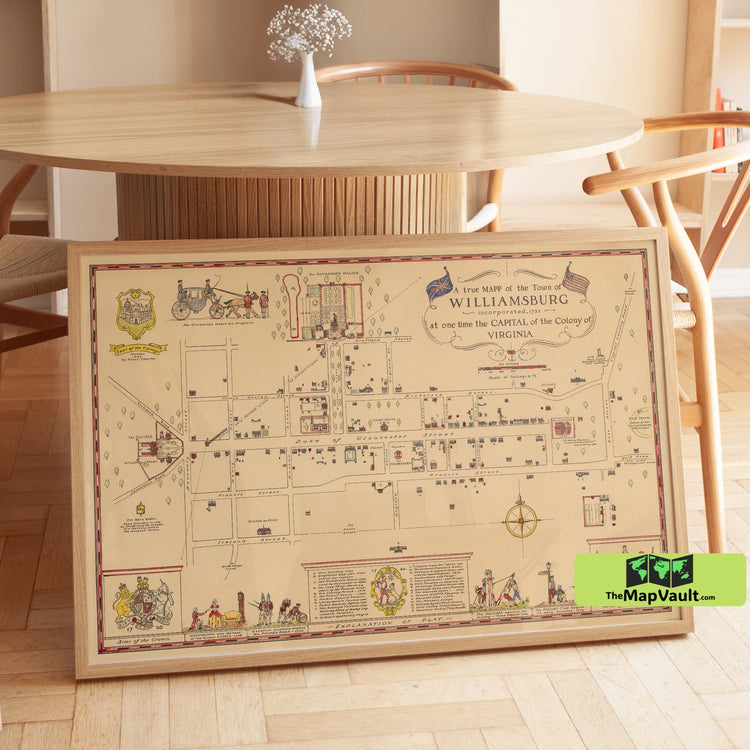 Williamsburg Virginia Town Map Poster - Colonial-Era Inspired Print for Historical Decor Lovers