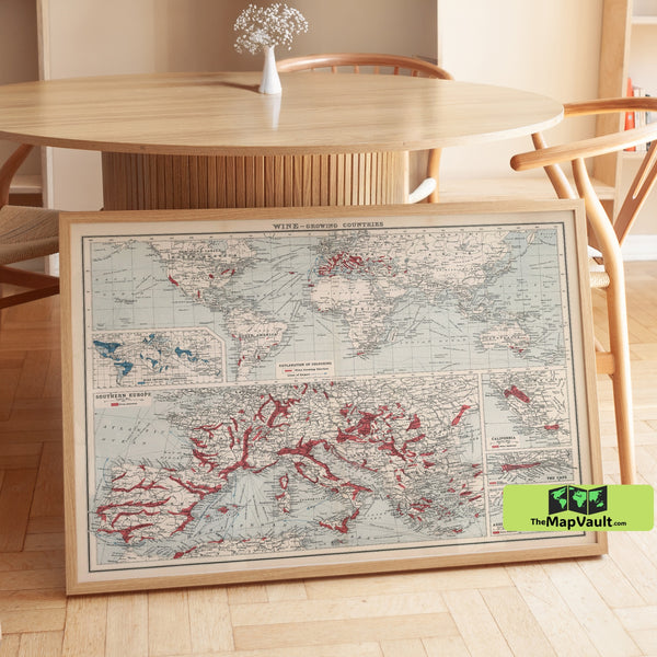 Wine Map of the World – Vintage Viticulture & Wine Regions Chart – Historical Wine Production Print